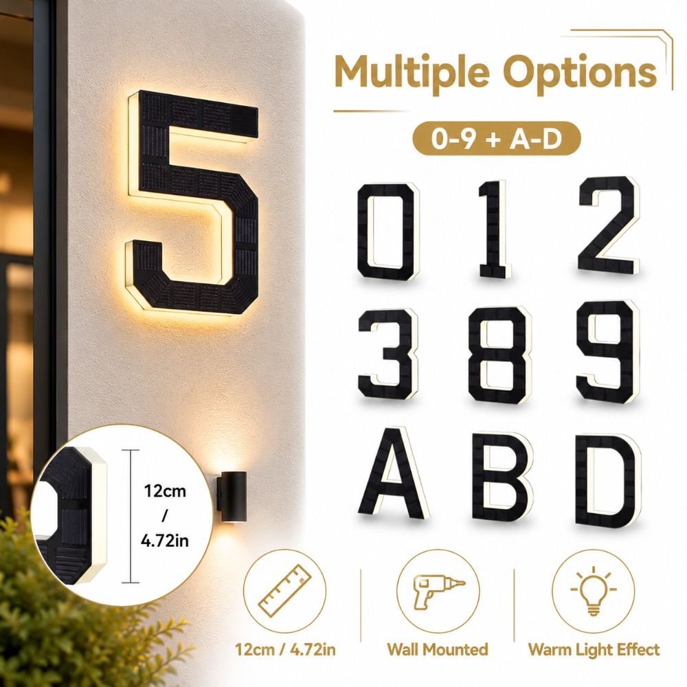 Decor Lighting Address - ป้ายเลขที่บ้าน LED พลังงานแสงอาทิตย์ กันน้ำ พร้อมเซ็นเซอร์แสง สำหรับติดตั้งภายนอก