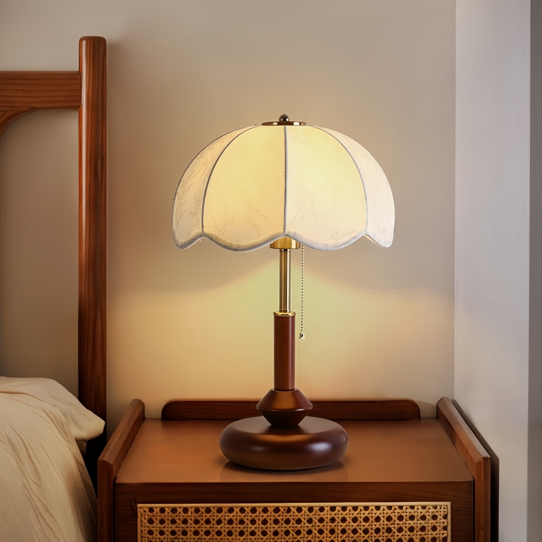 Lighting Decor Bedroom - โคมไฟตั้งโต๊ะทรงโดมแบบวินเทจ สำหรับห้องนอน โต๊ะข้างเตียง ห้องทำงาน ทางเข้าบ้าน พร้อมสายดึงแบบเรโทร