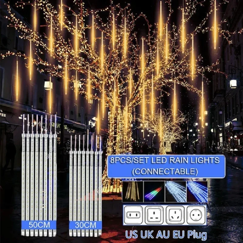 Decor Lighting Uk - 30 ซม./50 ซม.ฝนดาวตกกันน้ํา 8 หลอดไฟ LED