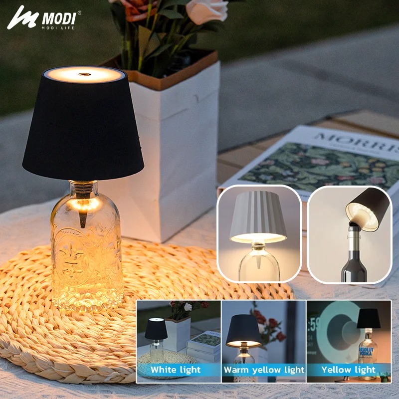 Colour Changing Bulb - โคมไฟตั้งโต๊ะขวดควบคุมแบบสัมผัสไร้สายพร้อม 3 สีและการหรี่แสงแบบ Stepless เหมาะสําหรับบาร์ การตกแต่งขวดไวน์
