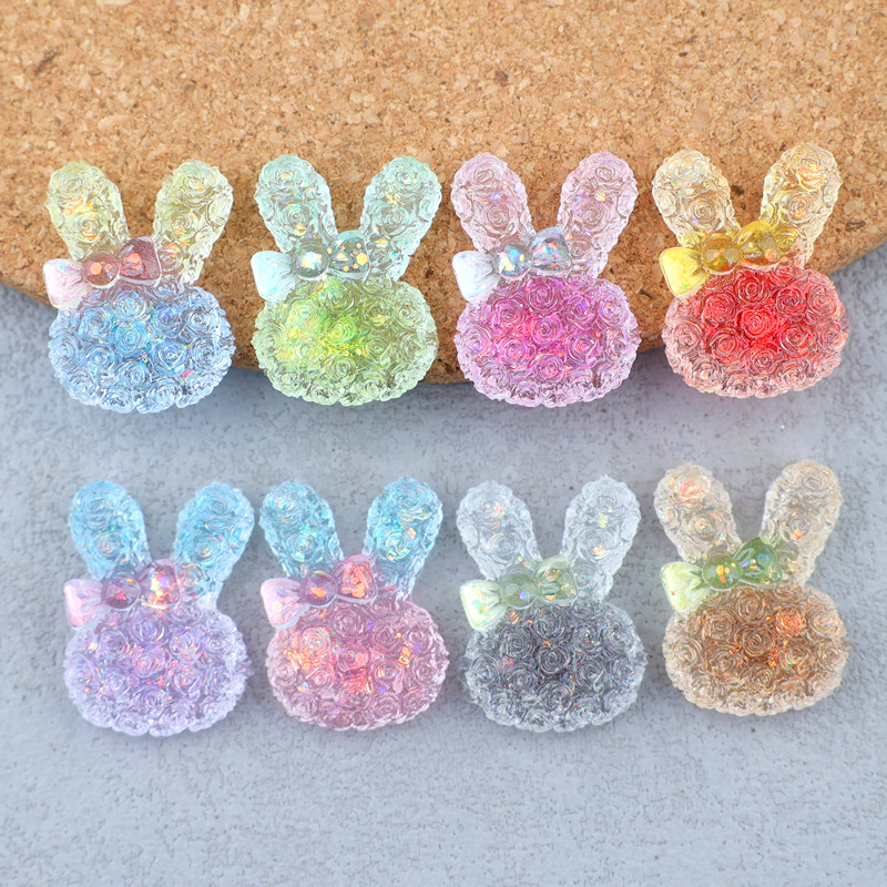 Lighting Decor Items - 5 ชิ้น ขนาด 18*25 มม. คาโบชองเรซินรูปกระต่ายเรืองแสงแบบไล่เฉดสี