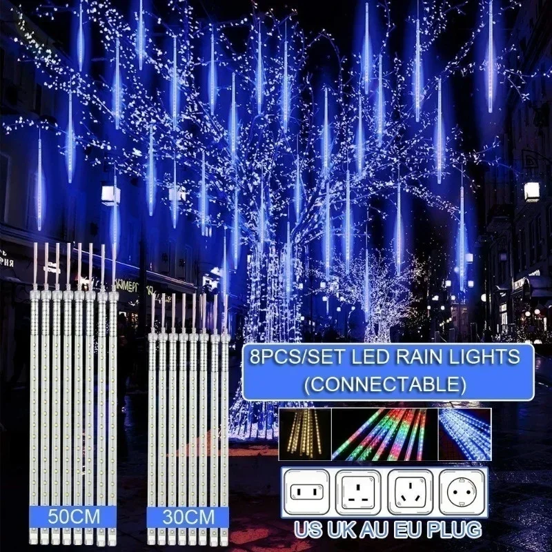 Decor Lighting Uk - 30 ซม./50 ซม.ฝนดาวตกกันน้ํา 8 หลอดไฟ LED