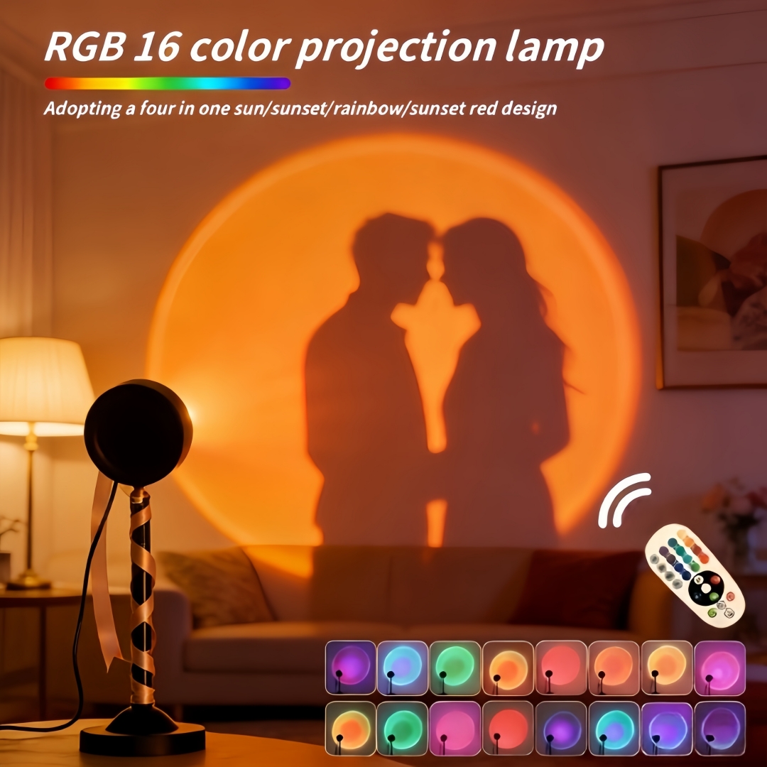 Lighting Room Decor Photo - โคมไฟฉายแสงพระอาทิตย์ตก 16 สี แสงอบอุ่น ตกแต่งห้องนอน โคมไฟกลางคืน