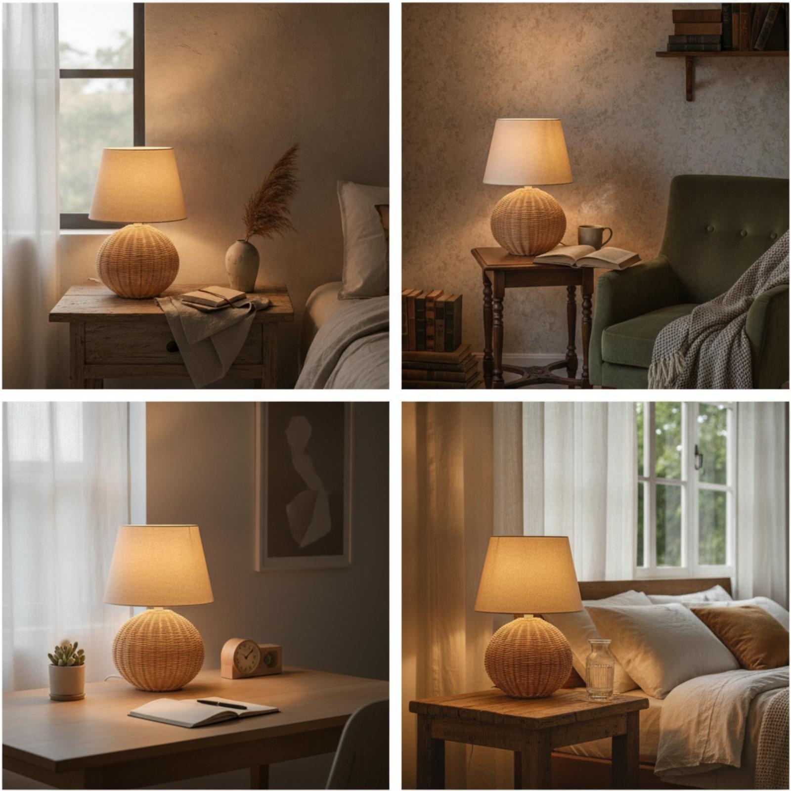 โคมไฟข้างเตียง ฐานหวาย โคมผ้า  - Lighting Decor Bedroom บทวิจารณ์และราคา