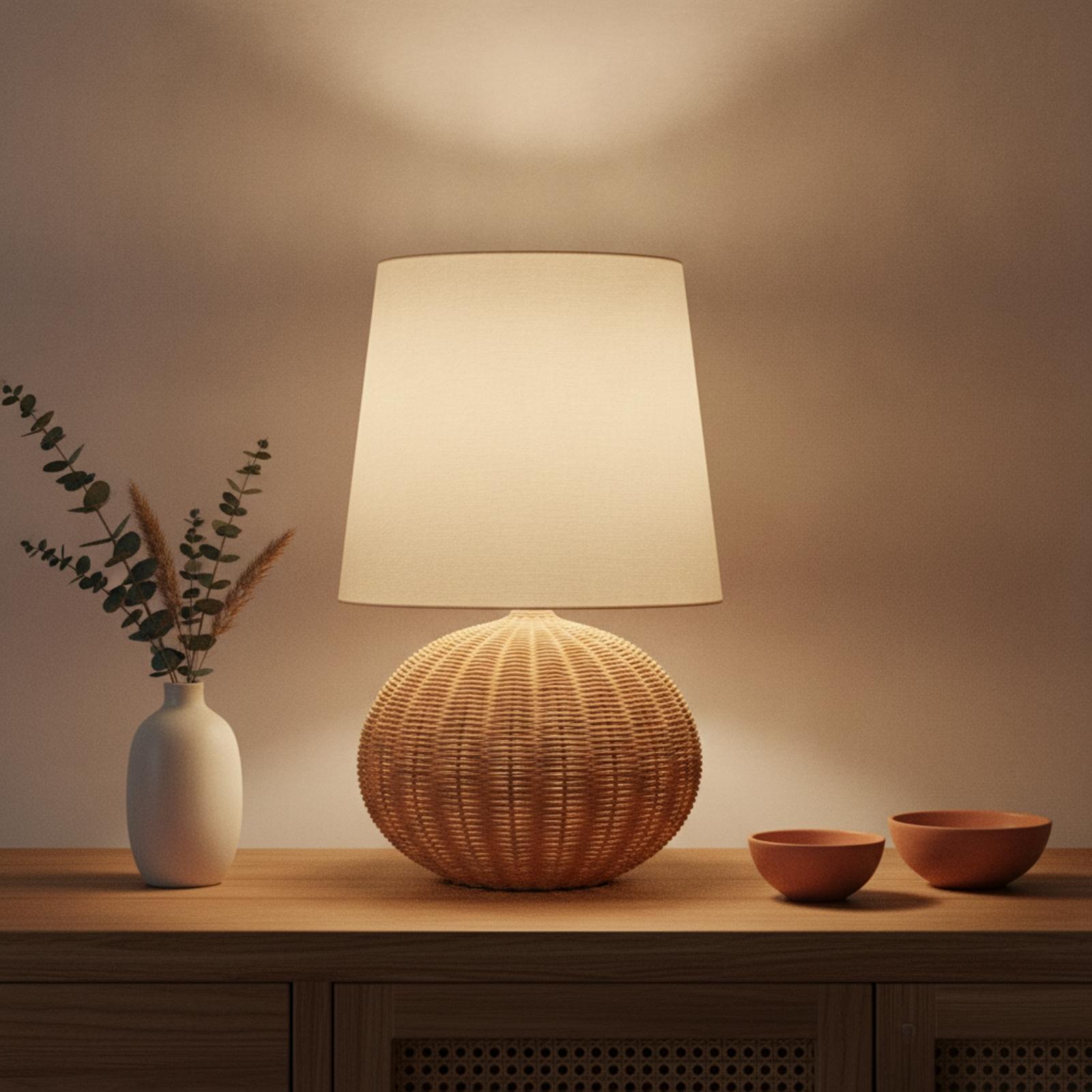 โคมไฟข้างเตียง ฐานหวาย โคมผ้า  - Lighting Decor Bedroom บทวิจารณ์และราคา