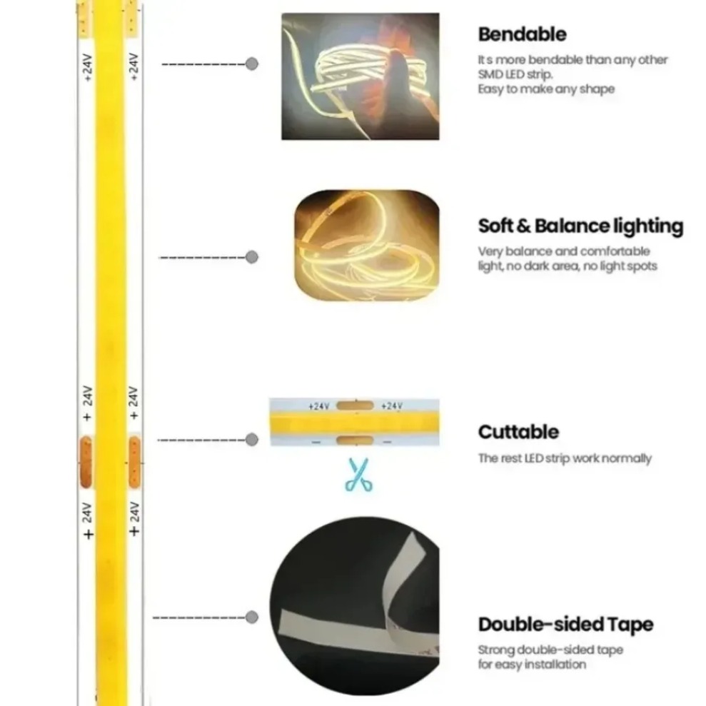 แถบไฟ LED แบบ COB DC12V/24V 32 - Lighting Decor And More บทวิจารณ์และราคา