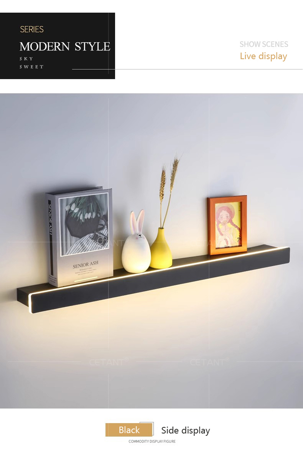 ชั้นวางของติดผนังแบบลอยตัว LED - Lighting Room Decor Photo บทวิจารณ์และราคา