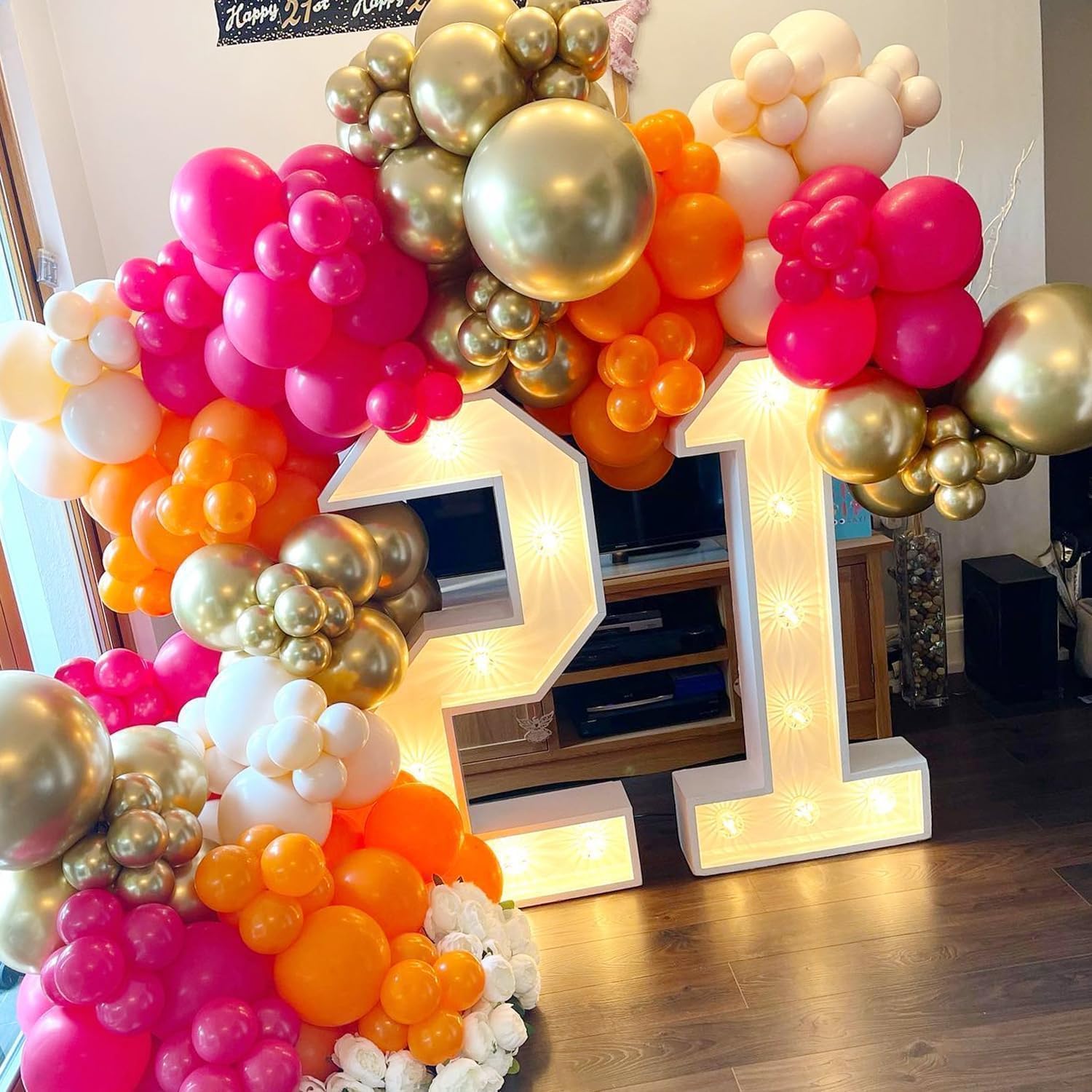 ลูกโป่งสีชมพูสดใส สีส้ม สีทองเ - Orange Lighting Decor บทวิจารณ์และราคา